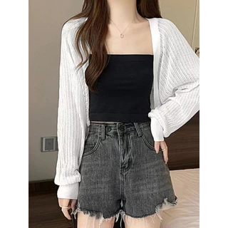 เสื้อคาร์ดิแกนถักสั้นแขนยาวสำหรับผู้หญิง สไตล์ใหม่แฟชั่น