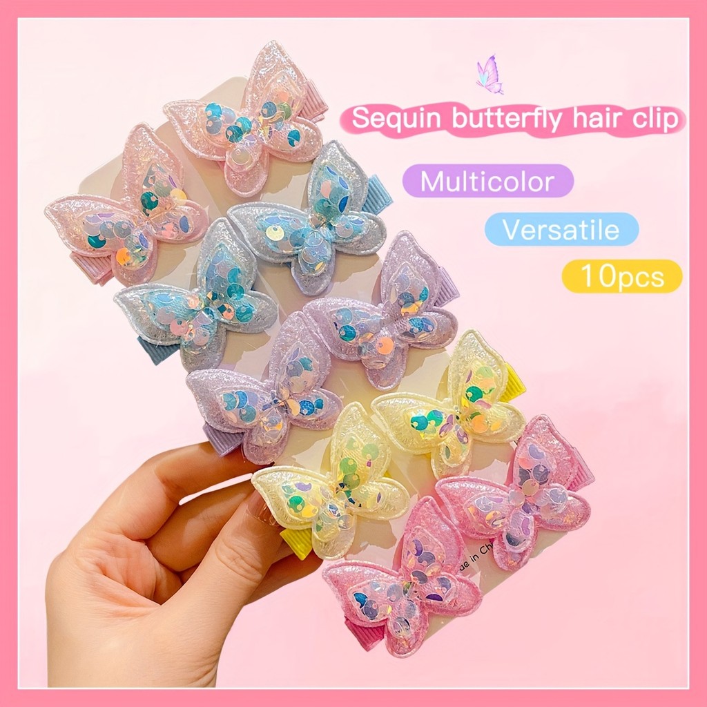 กิ๊บติดผมผีเสื้อ มีเลื่อมสีสันสดใส ขนาด 10 ชิ้น เครื่องประดับผมสำหรับเด็กผู้หญิง ราคา ถูกที่สุด ดีลบีเคเค แกลเลอรีภาพที่ 9