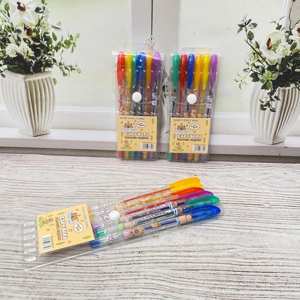 HYPE N FANCY COLORFUL PENS 1 ชุดเนื้อ 6 ชิ้น CAPYBARA PGK-1981 CUTE FANCY STATIONERY ปากกา WHOLESALE