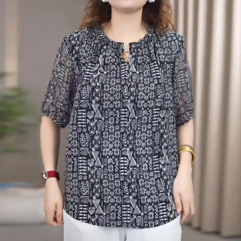 เสื้อชีฟองแฟชั่นสำหรับวัยทำงานและผู้สูงอายุ ใหม่ล่าสุดในสไตล์ฤดูร้อน มีไซส์ใหญ่ให้เลือก