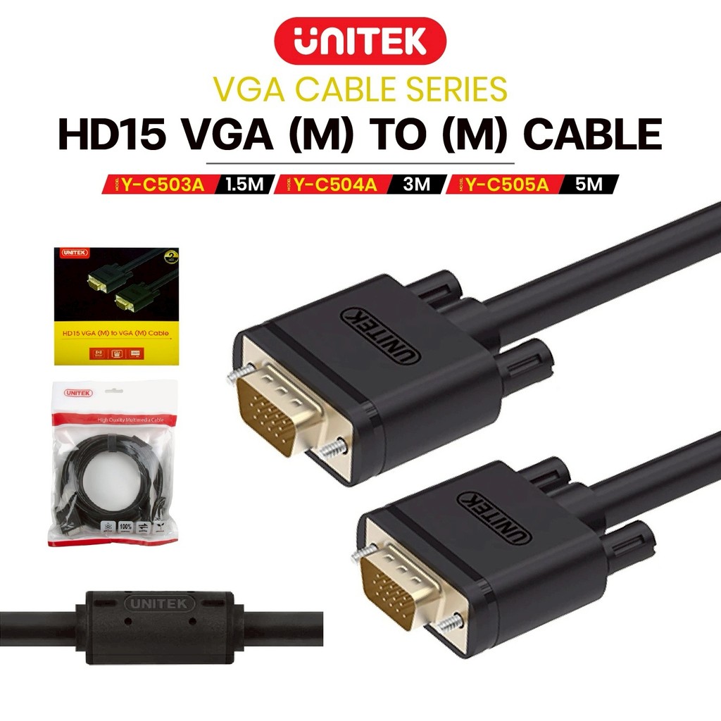Unitek แท้ 100% Cable VGA M/M สายต่อจอคอมพิวเตอร์ VGA MaleTo Male 15pin ความยาว 1.5/3/5M