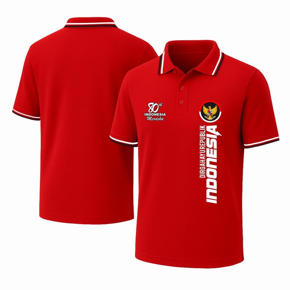 MERAH ROUND PTR POLO - เสื้อโปโลวันประกาศอิสรภาพอินโดนีเซีย 80 ปี - เสื้อคอปกประกาศอิสรภาพสีแดงและสี
