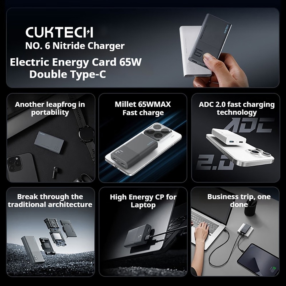 ZMI CUKTECH AD652S 65W เครื่องชาร์จเบอร์ 6 การ์ดพลังงาน PD65W Fast Charger