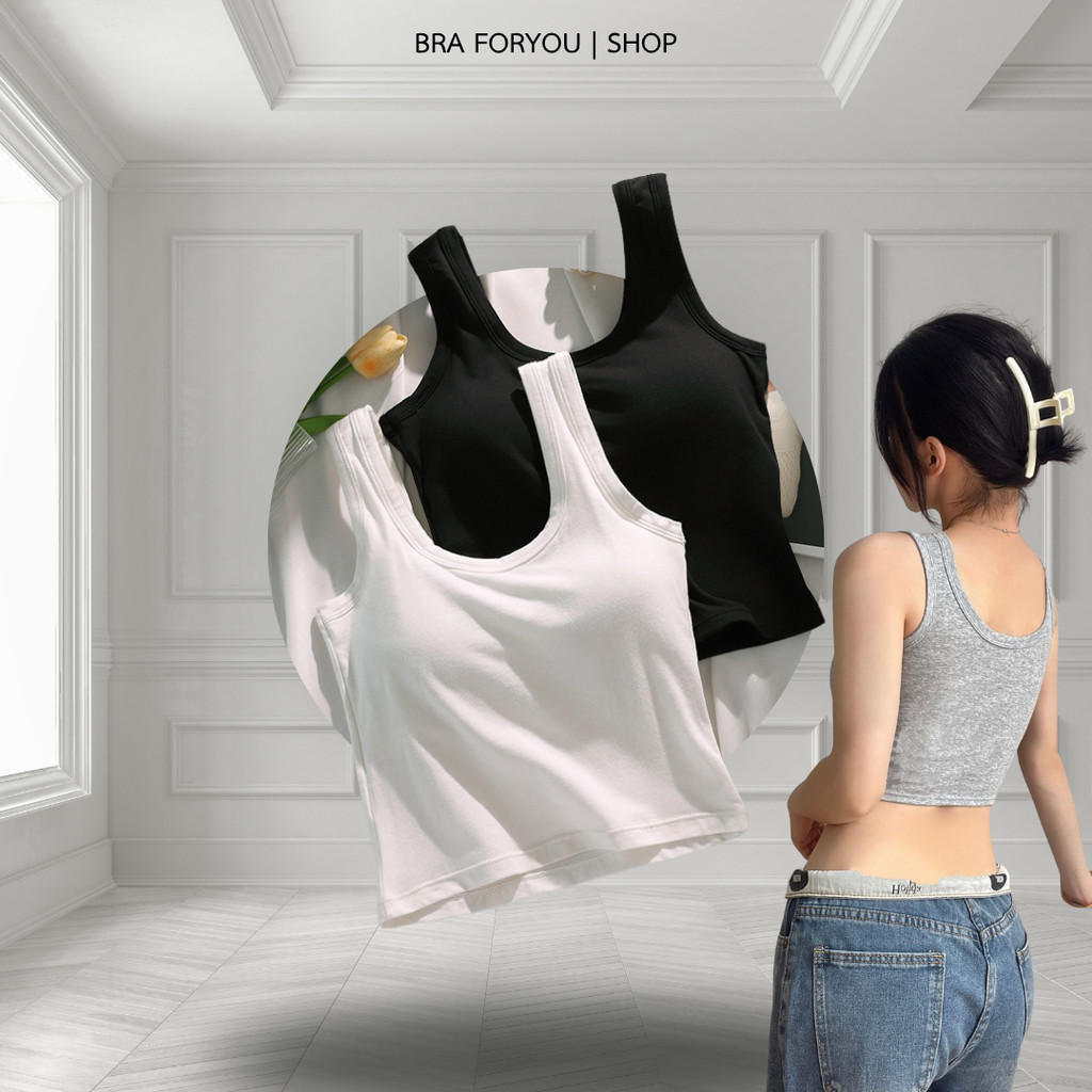 Bra Foryou เสื้อกล้ามครอป เนื้อผ้านิ่มใส่สบาย ทรงเข้ารูป มีฟองน้ำในตัว (901) WOMEN เสื้อผ้าผู้หญิง