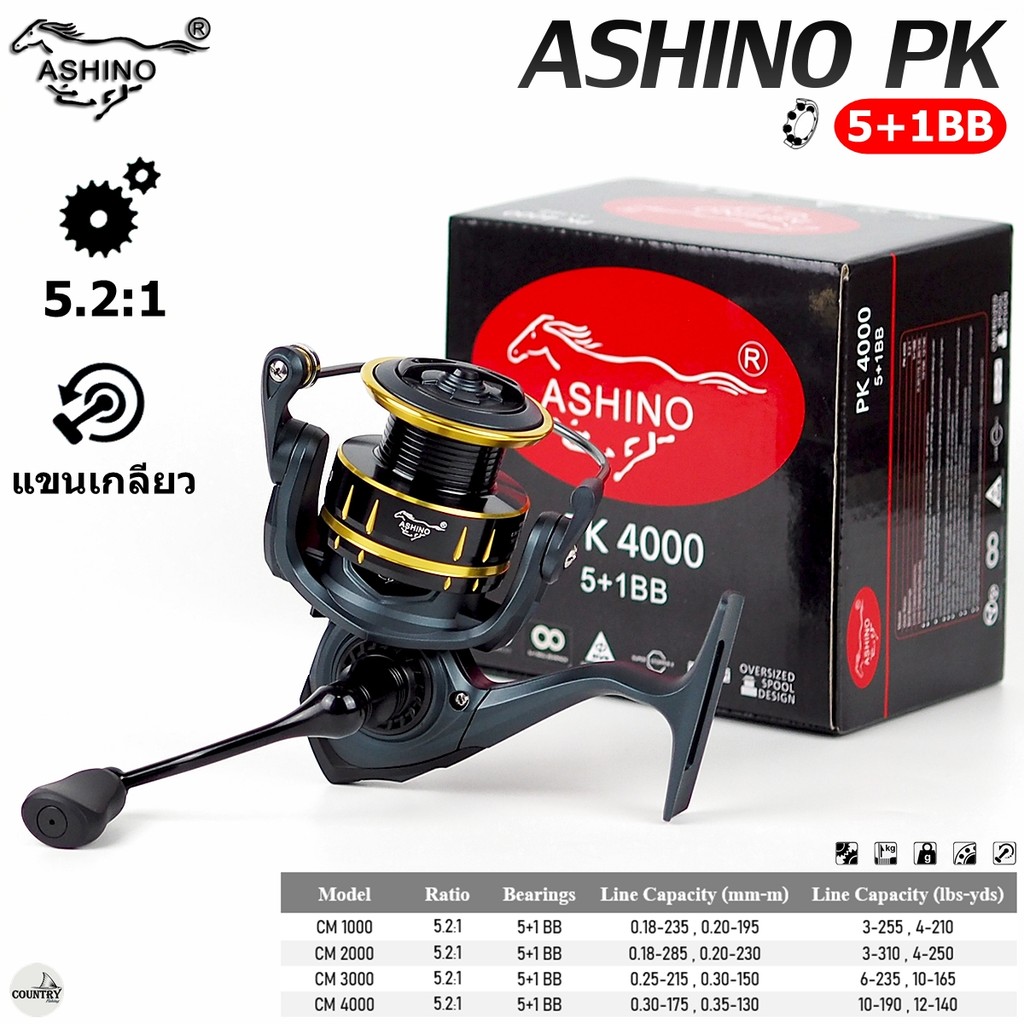 รอกตกปลา ASHINO PK [แขนเกลียว] หมุนลื่นๆ ใช้งานดีเยี่ยม ใหม่! 2025