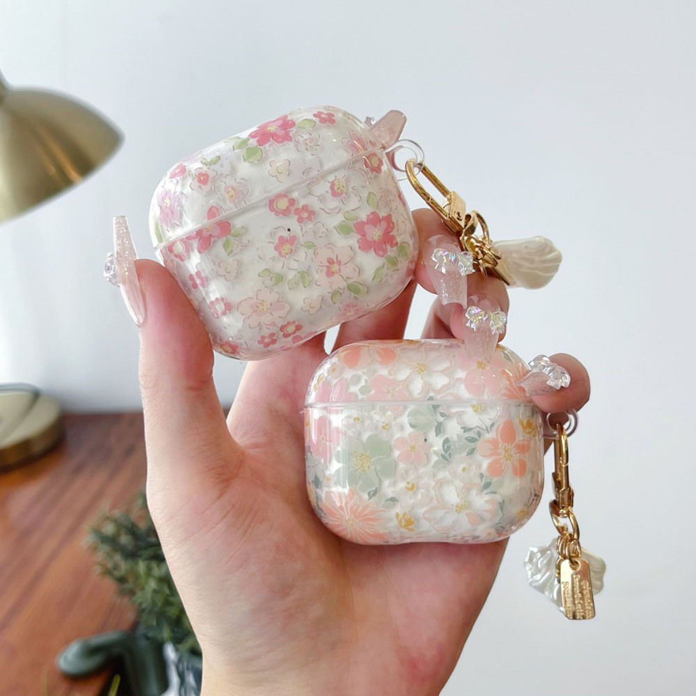 ฝาครอบซิลิโคนอ่อนนุ่มสําหรับ AirPods 3 4 pro2nd น่ารักดอกไม้สีชมพูจี้หูฟังสําหรับ Apple AirPod Pro 2 เคสหูฟัง