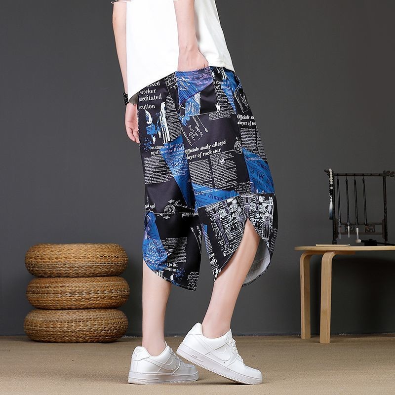 ฤดูร้อนกางเกงตัดบางผู้ชายสบายๆหลวมกางเกงฮาร์ลานกางเกงดอกไม้สไตล์จีนพรีเมี่ยมขนาดใหญ่กางเกงชายหาด
