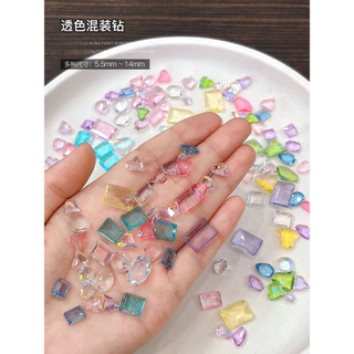 30 ชิ้นสี Candy โซดาแต่งเล็บเพชรสามมิติผสมสีโปร่งใสด้านล่างชี้ Love Heart Rock Candy เล็บรูปทรงพิเศษ
