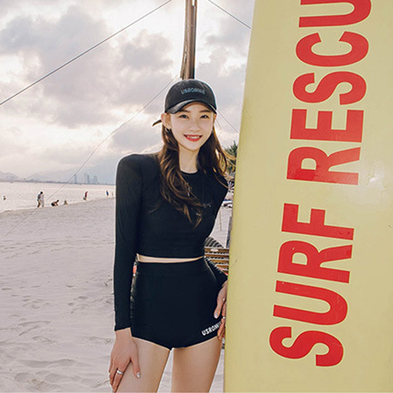 Gwenny M-XL ชุดว่ายน้ําชายหาดเกาหลีสีดําแฟชั่นเอวสูง travel surf ว่ายน้ําผู้หญิง 2 ชิ้นบิกินี่ - รูปที่ 3