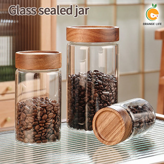 Glass sealed container with Acacia wood lid for flower tea and coffee beans