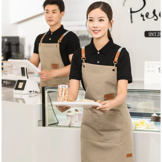 ผ้ากันเปื้อนกาแฟ ผ้าแคนวาส อัพเกรดใหม่และหนาขึ้น วัสดุกันน้ำ เหมาะสำหรับร้านกาแฟ ห้องครัว ผ้ากันเปื้อนงานครัว