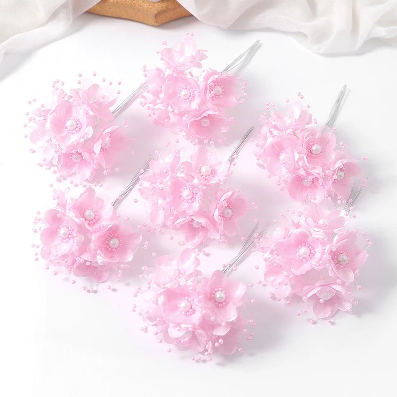 6 ชิ้น/ล็อตประดิษฐ์ชีฟองดอกไม้ Pearl Sakura Bouquet Xmas ของขวัญตกแต่งงานแต่งงานตกแต่งบ้าน DIY Scrapbooking Garland พวงหรีด - รูปที่ 5