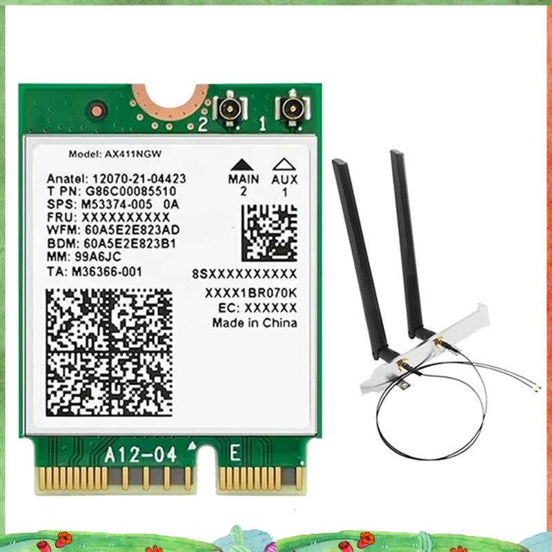 สําหรับ AX411 WiFi การ์ด + 2X8DB เสาอากาศ WiFi 6E CNVio2 BT 5.3 Tri-Band 5374Mbps โมดูลสําหรับแล็ปท็