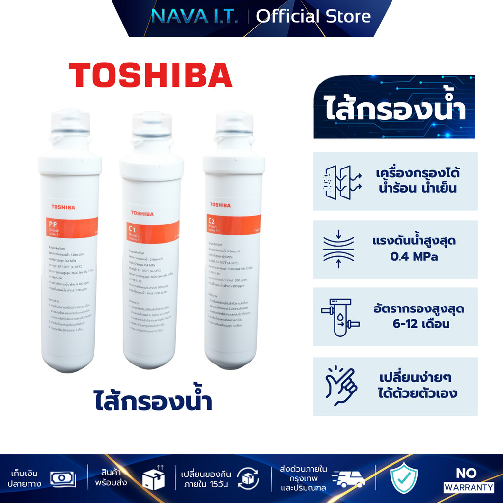 TOSHIBA ไส้กรอง PP/ C1/ C2/ RO เครื่องกรองน้ำระบบน้ำร้อน น้ำเย็น UV+RO รุ่น TWP-W1643/ TWP-W1743