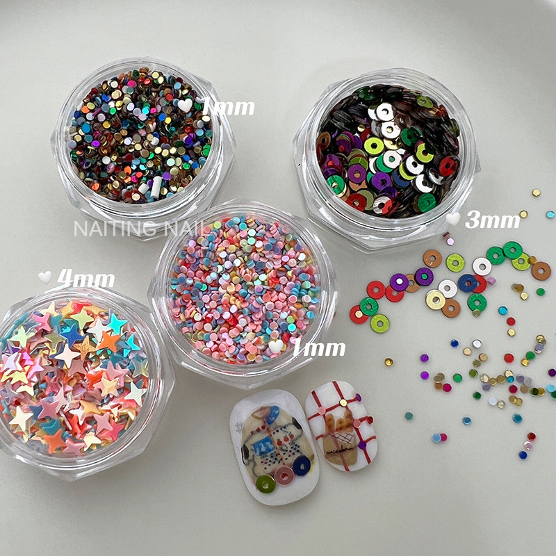 สไตล์เกาหลี INS Pure Desire Polka Dot 1 มม. Dot Sequins Candy Symphony Silver Base ผสม Niche Sequins ตกแต่งเล็บ