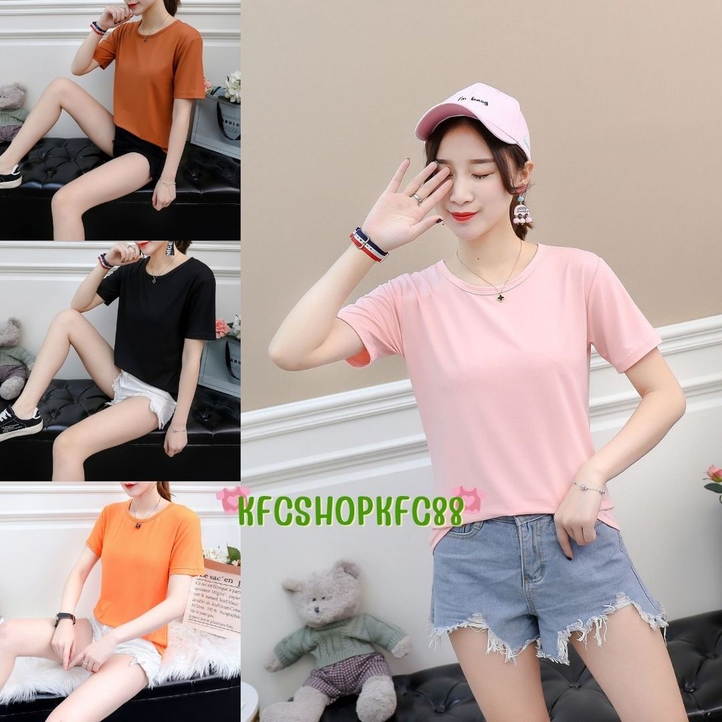 🌟KFC🌟(ราคาพิเศษ)เสื้อยืดคอกลม สีพื้น แขนสั้น สไตล์เรียบง่าย #081