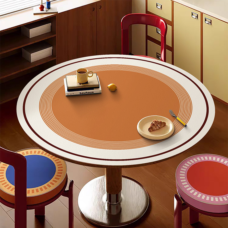 Retro Simple Grid ผ้าปูโต๊ะหนังทรงกลมตกแต่งบ้านกันน้ําเดสก์ท็อปทนต่อการสึกหรอแผ่นป้องกัน Uniersal - รูปที่ 4