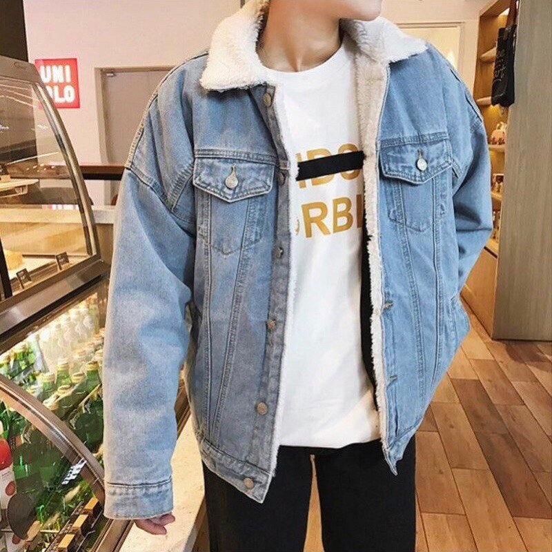 SHERPA JEANS JACKET ผู้ชายและผู้หญิง FUR DENIM JACKET BIKER DILAN SHERPA