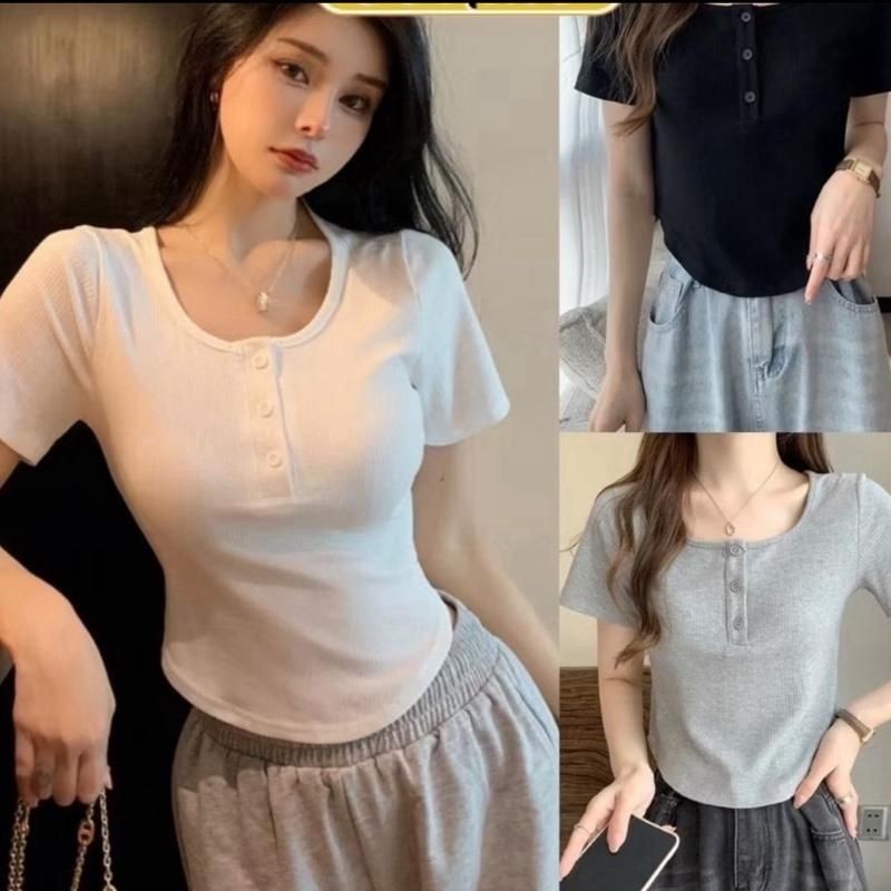 A27p เสื้อยืดคนท้อง 3KHUY สําหรับผู้หญิงคอ U เสื้อครอปแขนสั้น ไซส์ต่ํากว่า 53kg