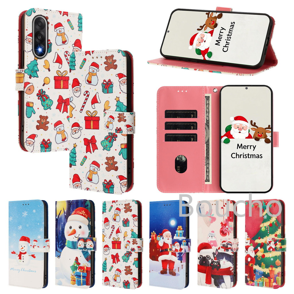 เคสโทรศัพท์คริสต์มาสสําหรับ Nokia C32 สําหรับ Nokia C300 C30 C22 C12 C20 C10 C02 กลับกรณีกระเป๋าสตางค์หนังฝาครอบ