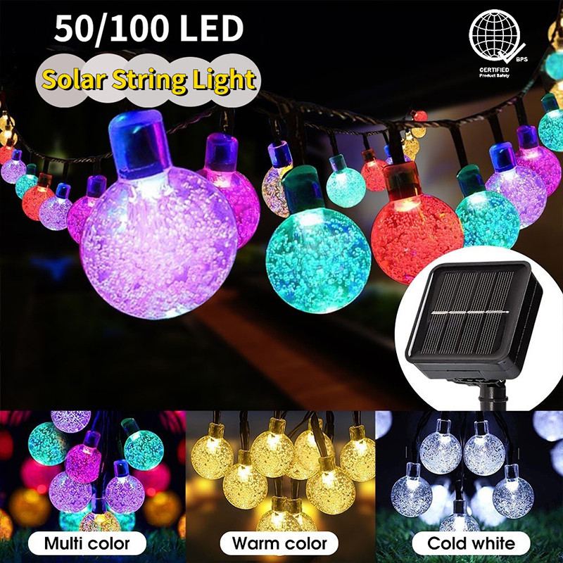 หลอดไฟพลังงานแสงอาทิตย์กันน้ําไฟคริสต์มาส 50/100นํา สวนกลางแจ้งพวงมาลัยไฟนางฟ้าตกแต่งปีใหม่วันหยุดไฟสตริง