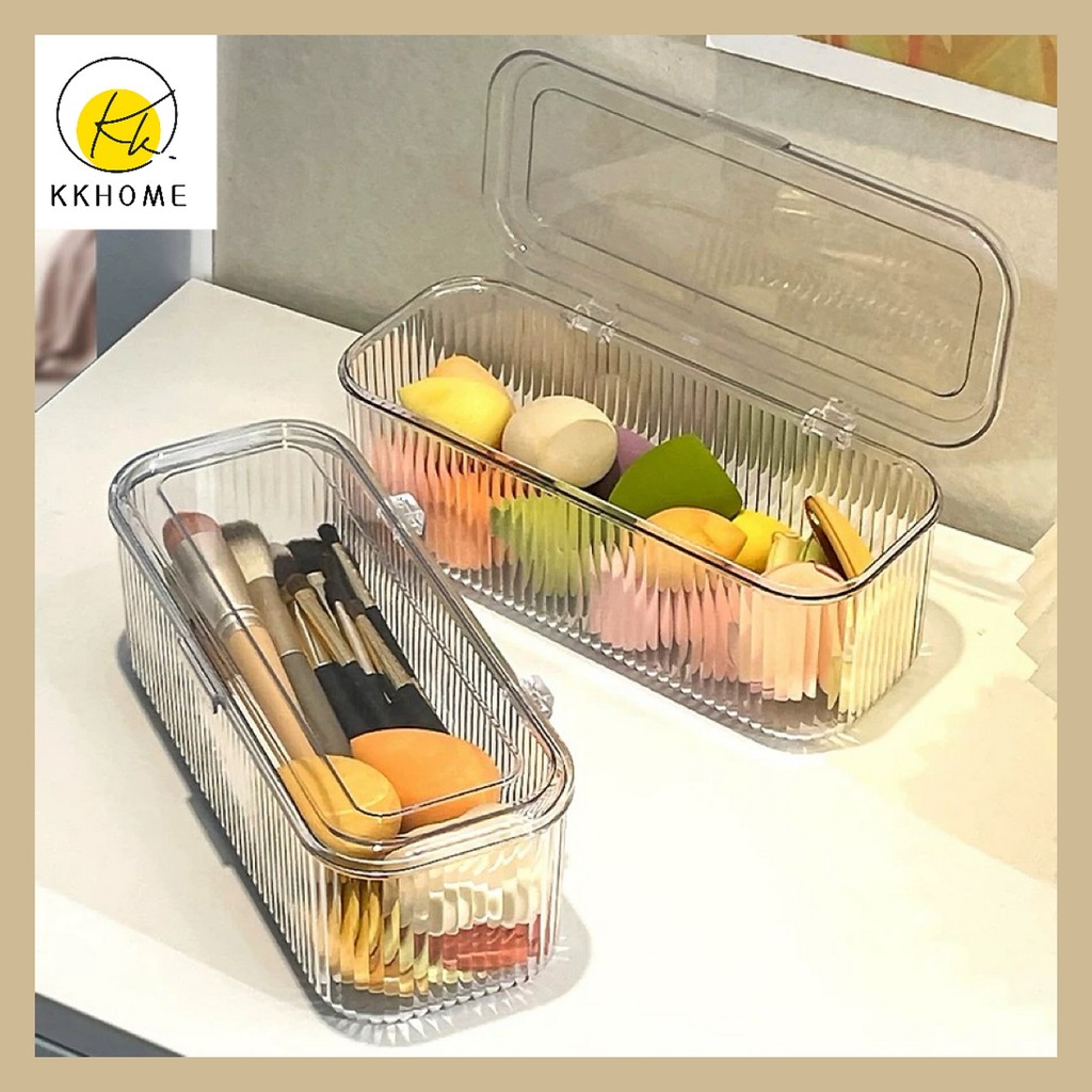 KKHOME กล่องใส่ของโปร่งใสสี่เหลี่ยม แข็งแรงทนทาน กล่องเก็บแปรงแต่งหน้า