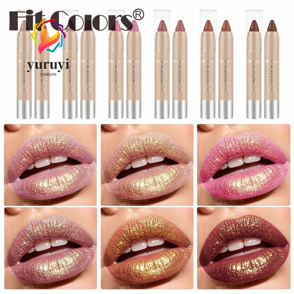 YURUYI ลิปสติก Lipliner, Long-Lasting Waterproof Lipliner ดินสอ, Matte พร้อม Gold Glitter Shiny Lipl