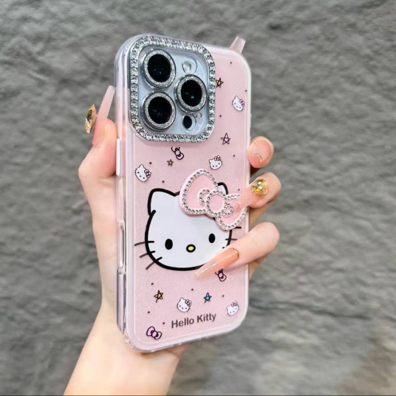 3D Bow Graffiti การ์ตูน KT Cat เคสโทรศัพท์สําหรับ iPhone 11 12 13 14 15 16 17 Pro Max Plus ปลอก Anti fall hard cover สําหรับ iPhone16 กรณี