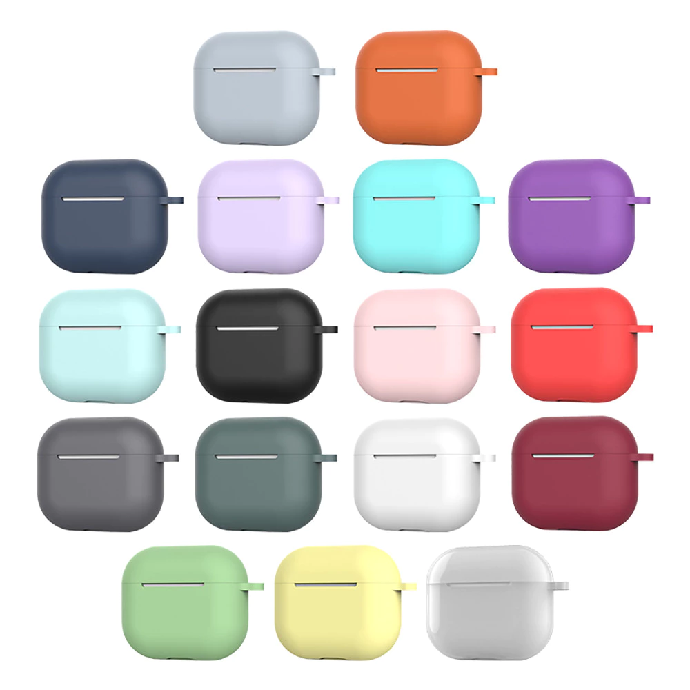 For Apple Airpods 3 กรณี Airpods3 Air Pods3 3 เคสซิลิโคนนุ่มป้องกัน สีพื้น พร้อม หัวเข็มขัด ตะขอ Cover พร้อมส่งค่ะ🇹🇭