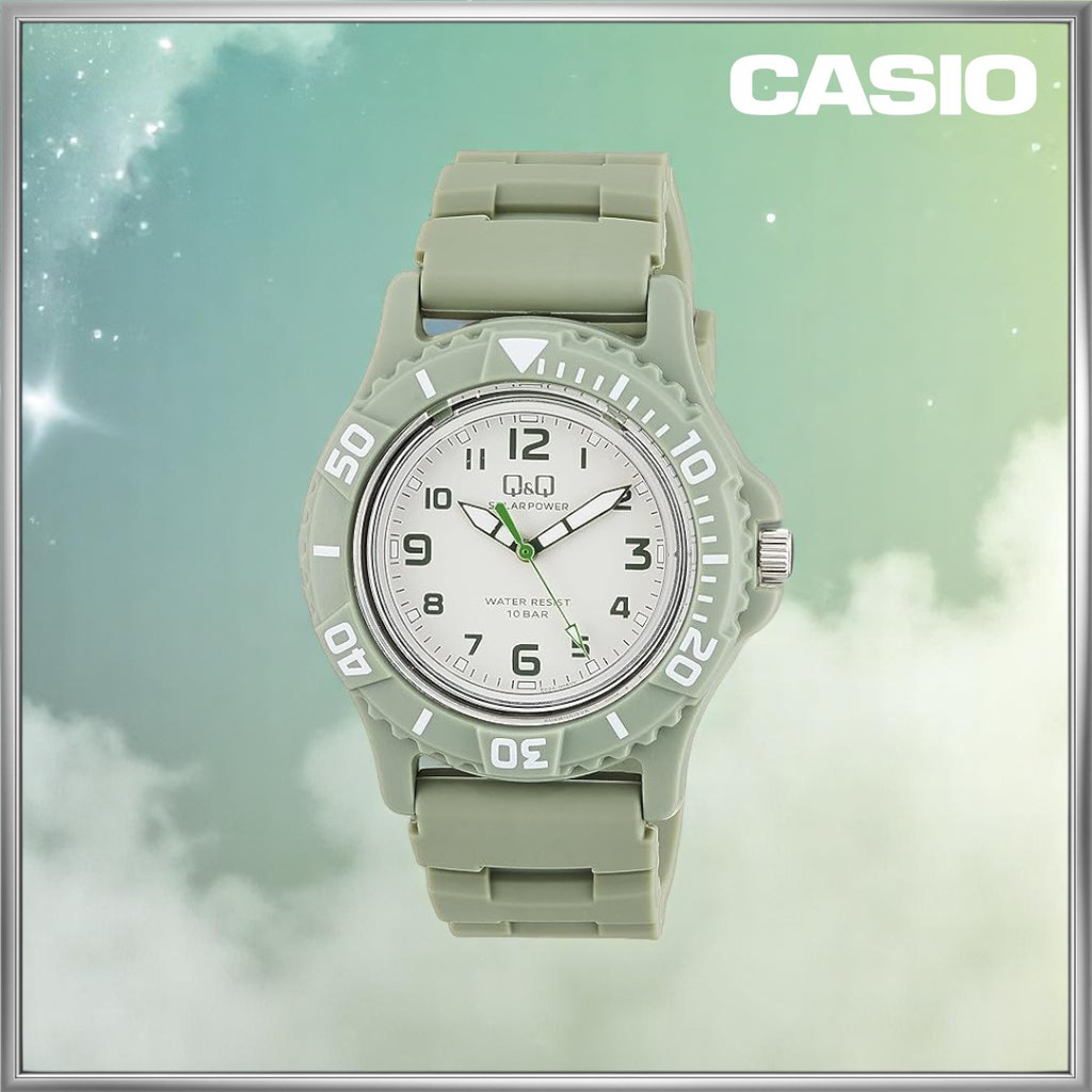 Citizen Q&Q Watch Analog Solar 10 Bar Waterproof Urethane Belt Model E02A-005VK Men's Green