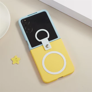 เคสโทรศัพท์แม่เหล็กสีตัดกันน่ารักพร้อมแหวนสําหรับ Samsung Galaxy Z Flip 7 Flip8 Z Flip7 ZFLIP7 กลับ