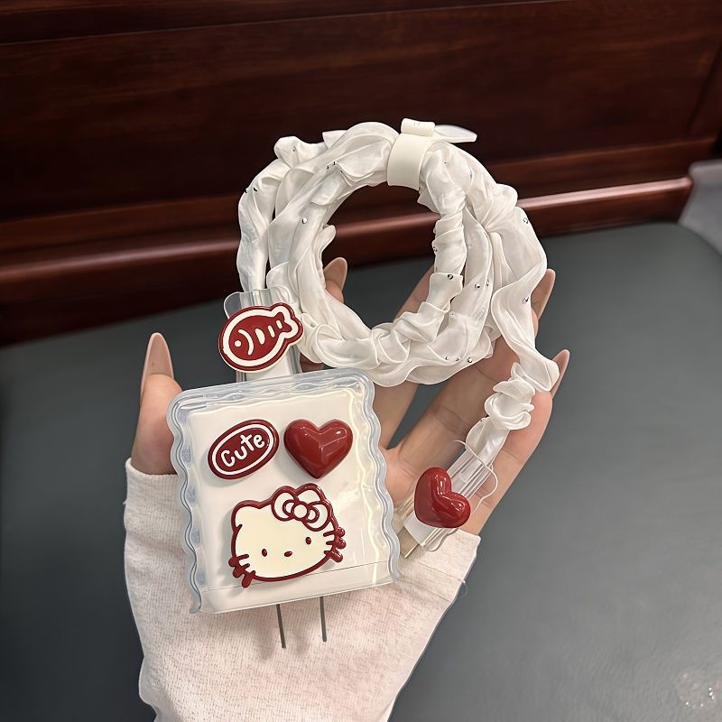 น่ารัก Hello Kitty ชุดสายเคเบิลหัวชาร์จรูปแบบการ์ตูน USB Protector oppo 80w 67w vivo33w 44w 18W