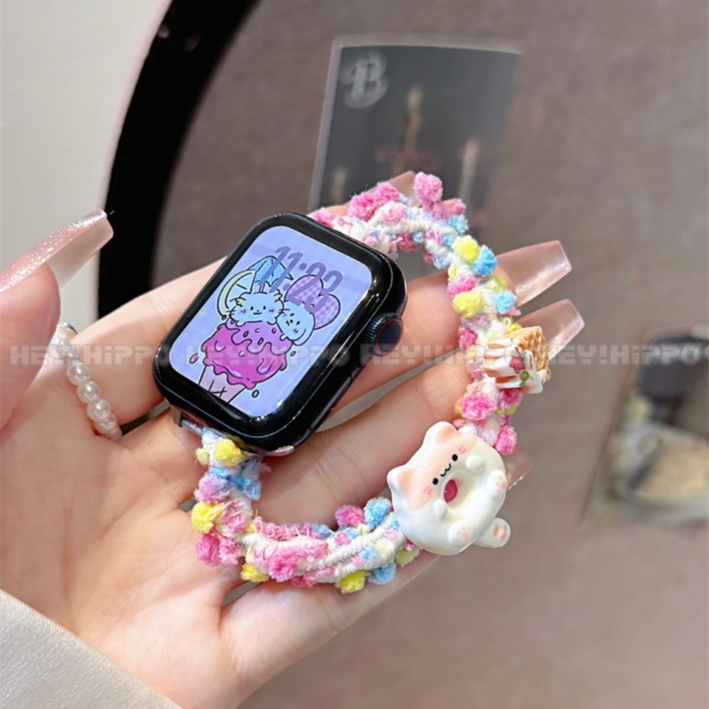 สายรัดยางยืดแมวน่ารักเหมาะสําหรับ ฉันดู 10/9/8/7/6/กับ/5/4/3/2/1 สายรัดแถบคาดศีรษะไนลอนเหมาะสําหรับสมาร์ทวอทช์ 49/46/45/44/42/41/40/43มม