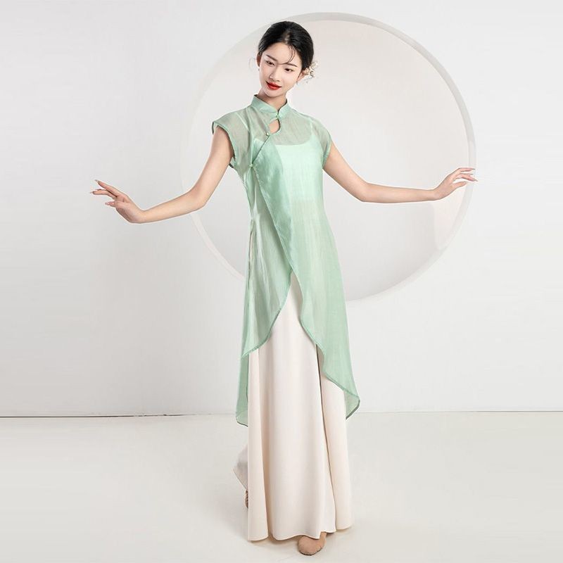 0คลาสสิกเต้นรําเครื่องแต่งกายหญิงที่สง่างามใหม่จีนเต้นรําเครื่องแต่งกายสไตล์โบราณ กี่เพ้า ฝึกเครื่อง