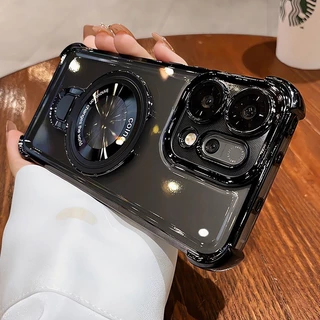 OPPO Reno 14F 13F 12F 11F 5G Reno 14 13 12 11 10 Pro แหวนวงเล็บชุบเคสโทรศัพท์แม่เหล็กกล้องป้องกัน Kickstand กันกระแทกฝาครอบซิลิโคนอ่อนนุ่ม