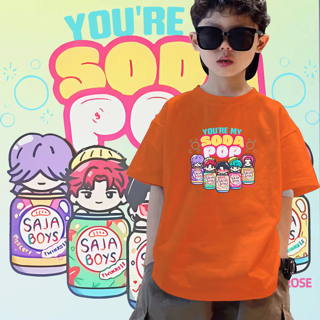 เสื้อยืดเด็กเสื้อผ้า KPOP นักล่าปีศาจ Sa Ja Boys Soda Pop เสื้อยืด 100-150 ซม.