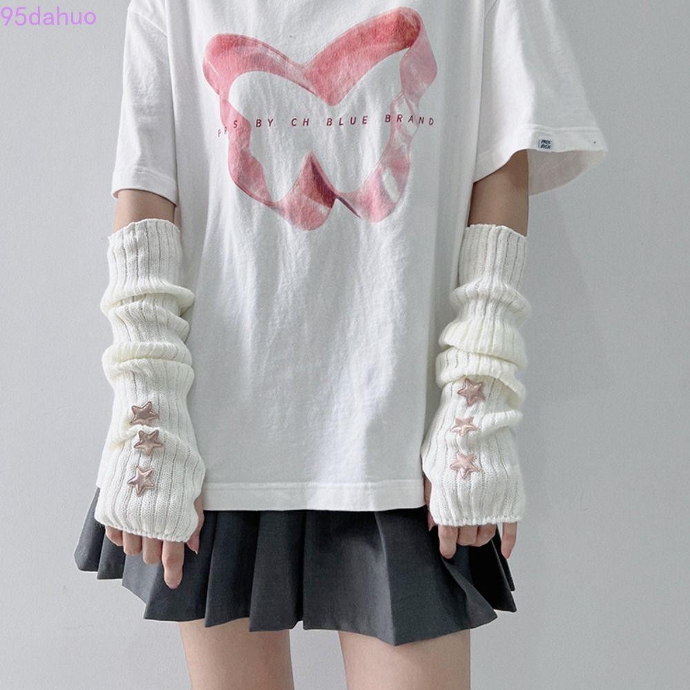ถุงมือและปลอกแขน Goth Star สไตล์ Punk สีทึบ ดีไซน์ Y2K สำหรับหญิง