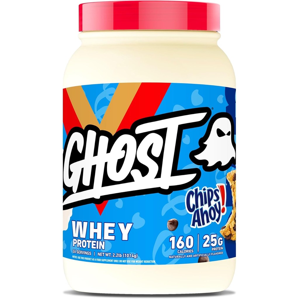 GHOST Whey Protein Powder, Chips Ahoy - 2LB Tub, 25G of Protein - Chocolate Chip Cookie Flavored Iso