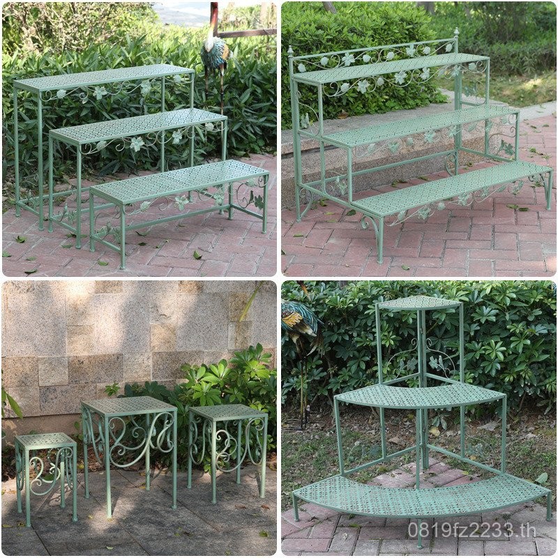 Wrought Iron Retro กระถางดอกไม้ชั้นวางหลายชั้น Courtyard Garden อเมริกันบันไดกลางแจ้งชั้นวางดอกไม้กล