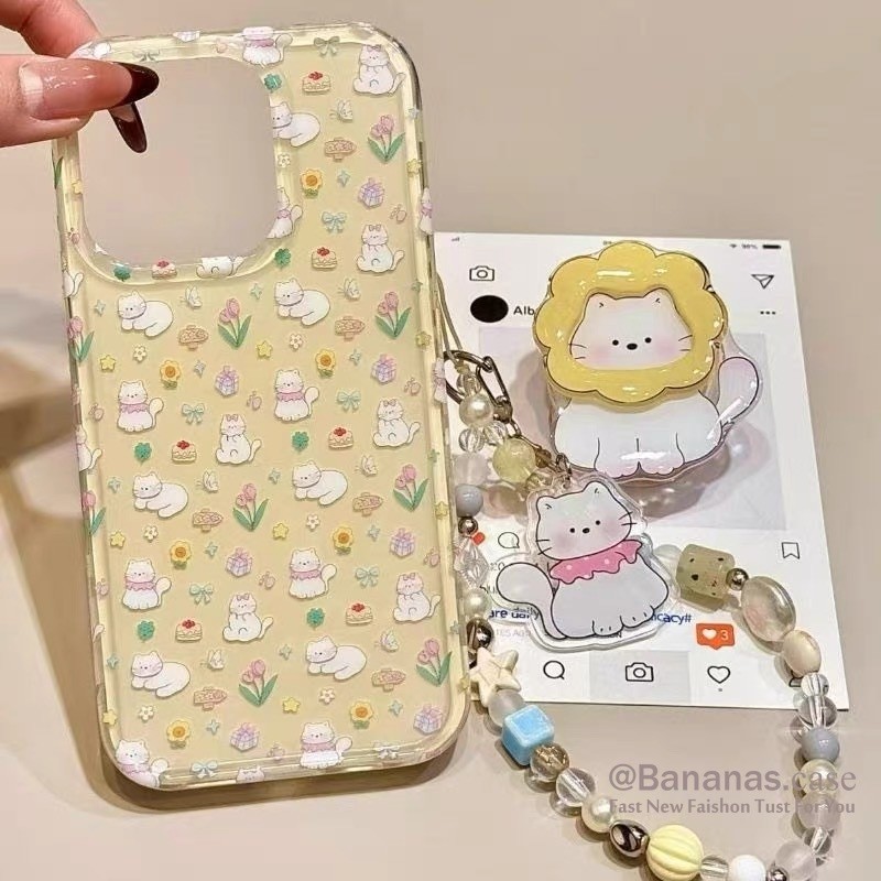 ใช้งานร่วมกับ iPhone 16 15 14 13 12 11 Pro Max X Xr Xs Max 7 8 Plus SE2020 เคสโทรศัพท์การ์ตูนอะนิเมะดอกทานตะวัน Cat + ขาตั้งนุ่มปกหลัง