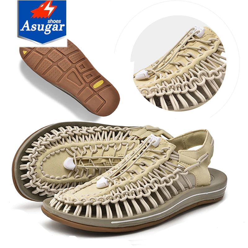 【🚀 1-2 วันรับสินค้าเลย】35-44 รองเท้าถักเชือกรัดส้นสไตล์ Keen Sandal รองเท้าเที่ยวชายหาด เดินป่า ทำงาน พื้นนุ่ม