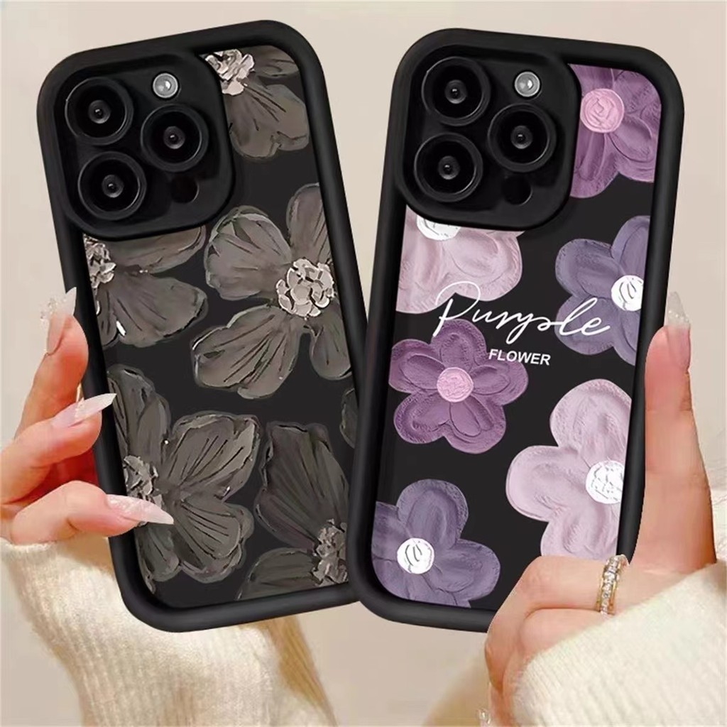 สําหรับ Infinix HOT 50 Pro Plus 4G กรณีสีดํานุ่มกันกระแทกป้องกันกล้องภาพวาดสีน้ํามันดอกไม้ใช้งานร่วมกับ