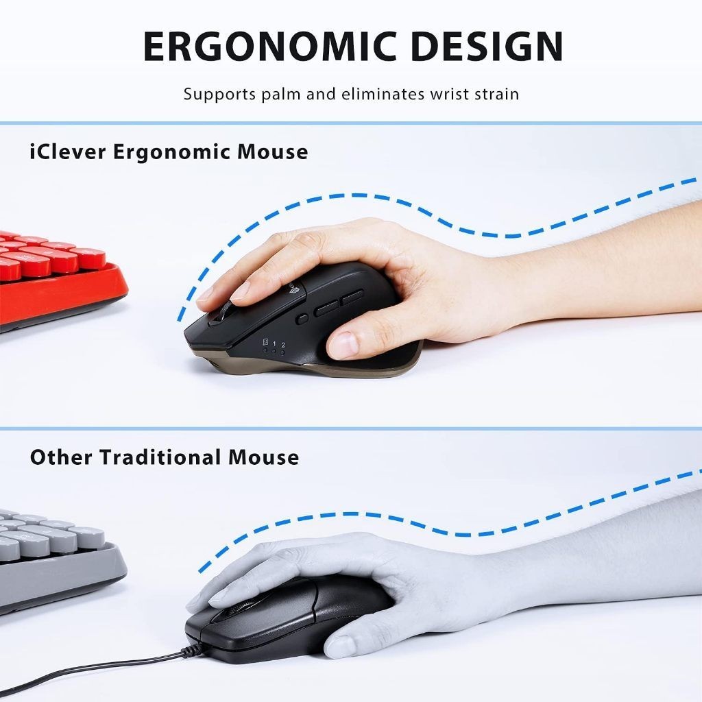เม้าส์เงียบ 🇹🇭ประกันศูนย์ไทย 1 ปี เมาส์ไร้สาย กึ่งแนวตั้ง iClever MD172 Ergonomic Mouse BT+2.4G Blac