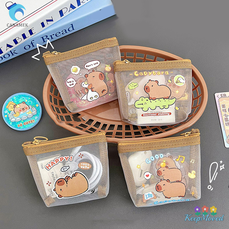 Keepmoved น่ารัก Capybara กระเป๋าเก็บเหรียญตาข่ายโปร่งใสกระเป๋าเหรียญการ์ตูนน่ารักกระเป๋าสตางค์แบบพกพากันน้ําใสซิปกระเป๋าของขวัญใหม่
