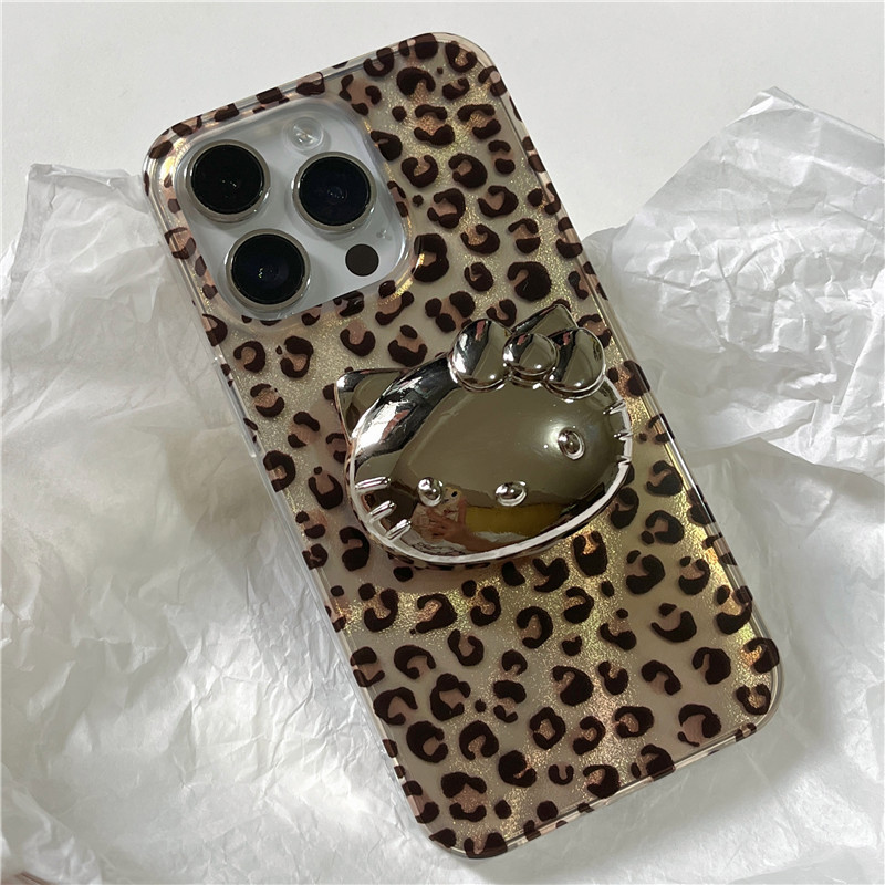 การ์ตูนการ์ตูนเสือดาวพิมพ์เงิน KT Cat iPhone16 14/13 เหมาะสําหรับ 12/1115PROMAX เคสโทรศัพท์ Shock-proof กรณี