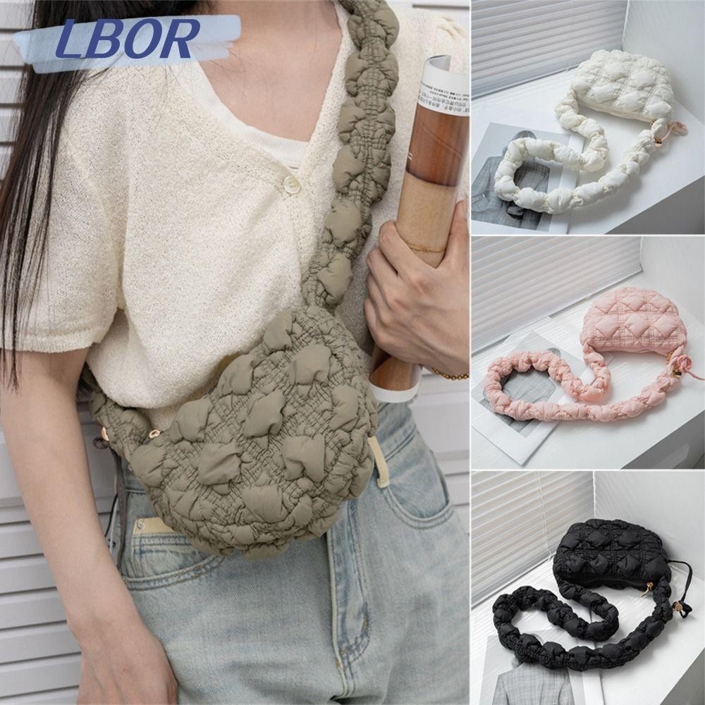 Lbor กระเป๋า Messenger กระเป๋าสะพายผ้านวมจีบสีทึบ Elegant Bubbles Cloud กระเป๋าถือผู้หญิงเด็กผู้หญิง