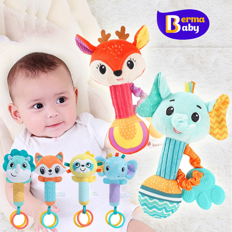 Berma Baby ตุ๊กตามือเขย่า ของเล่นเขย่า เสียงบีบ ของเล่นเด็กอ่อน สีสันสดใส มีเสียงเขย่า