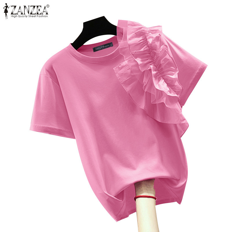 Zanzea เสื้อเบลาส์แขนสั้นรัดรูปแฟชั่นเกาหลีสําหรับผู้หญิง