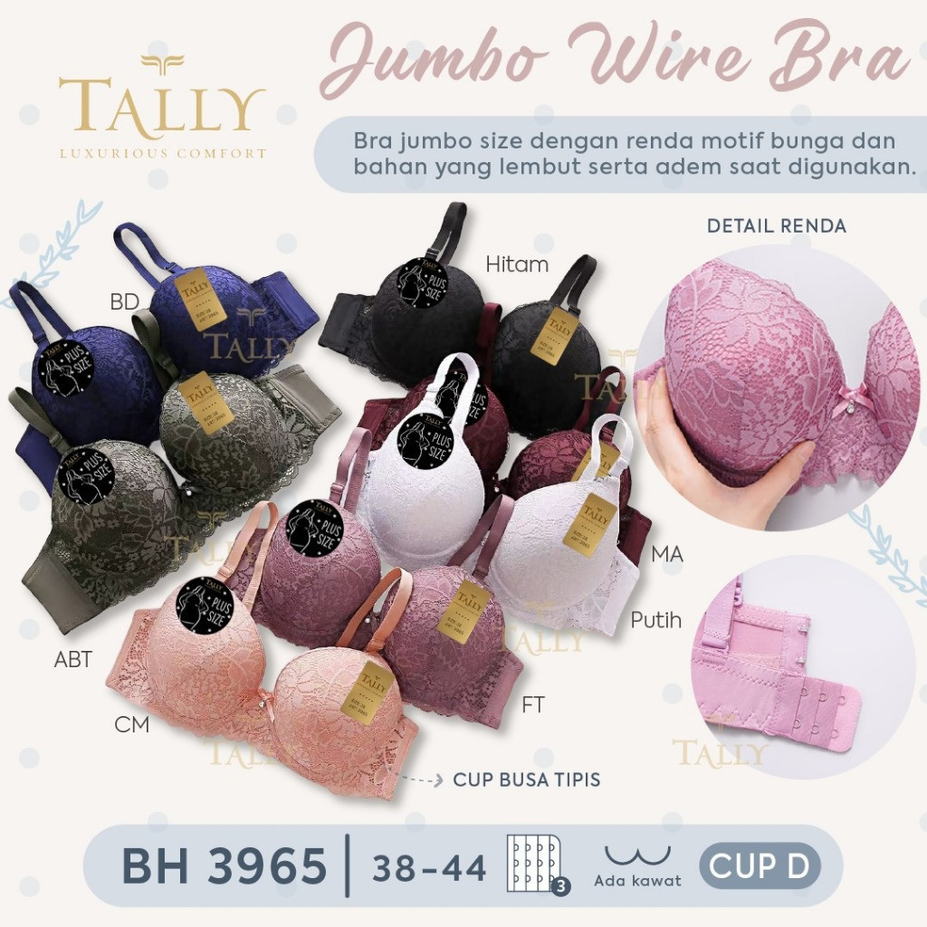 KATUN TALLY BRA BH JUMBO 3965 I CUP DI FULL CUP I WIRED I THIN FOAM I HOOK 3 I SIZE 38 - 44 I COTTON