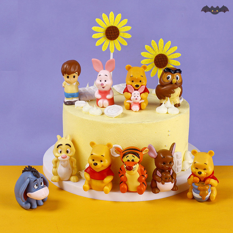 [PE] 10 ชิ้น Disney Anime Figure Winnie The Pooh Tigger Piglet Birthday Cake Decorative TH